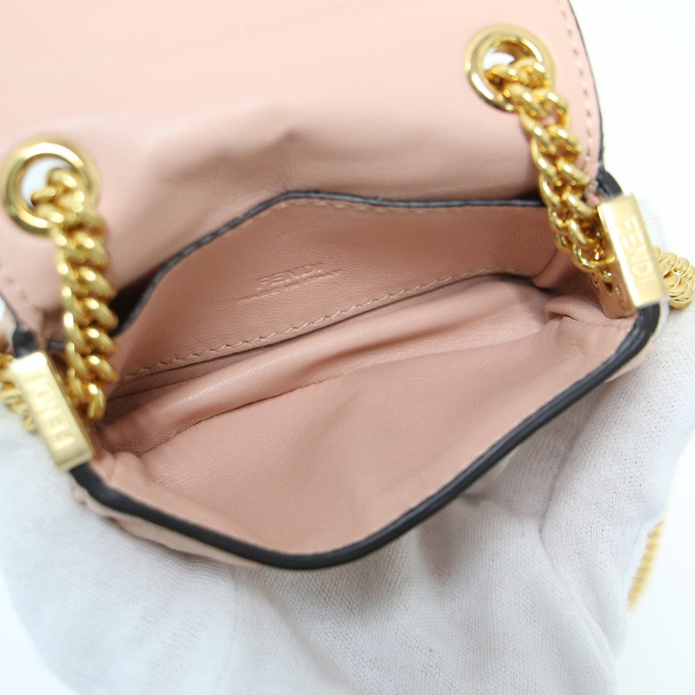 FENDI Bag Shoulder 2WAY Pink Gold Mini Flap FF Pattern Embossed Leather Nano ... - Picture 4 of 8